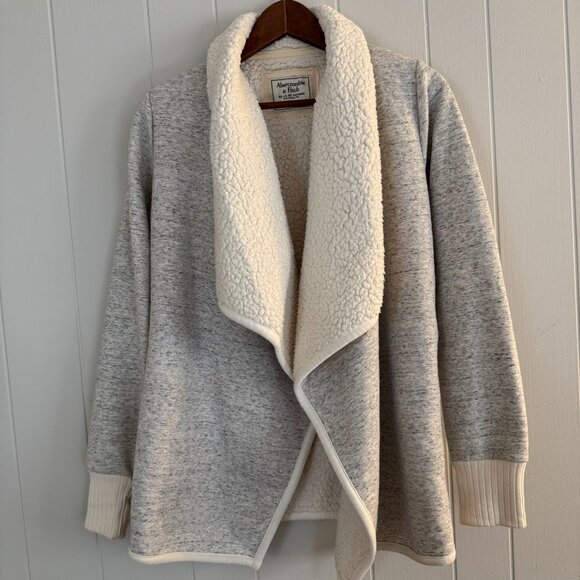 Abercrombie & Fitch Heather Gray Sherpa Fleece Lined Cardigan Open Front - S - Picture 8 of 8